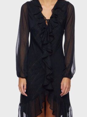 B Darlin Juniors Size 7/8 Black Ruffled High-Low V-Neck Dress  NWT